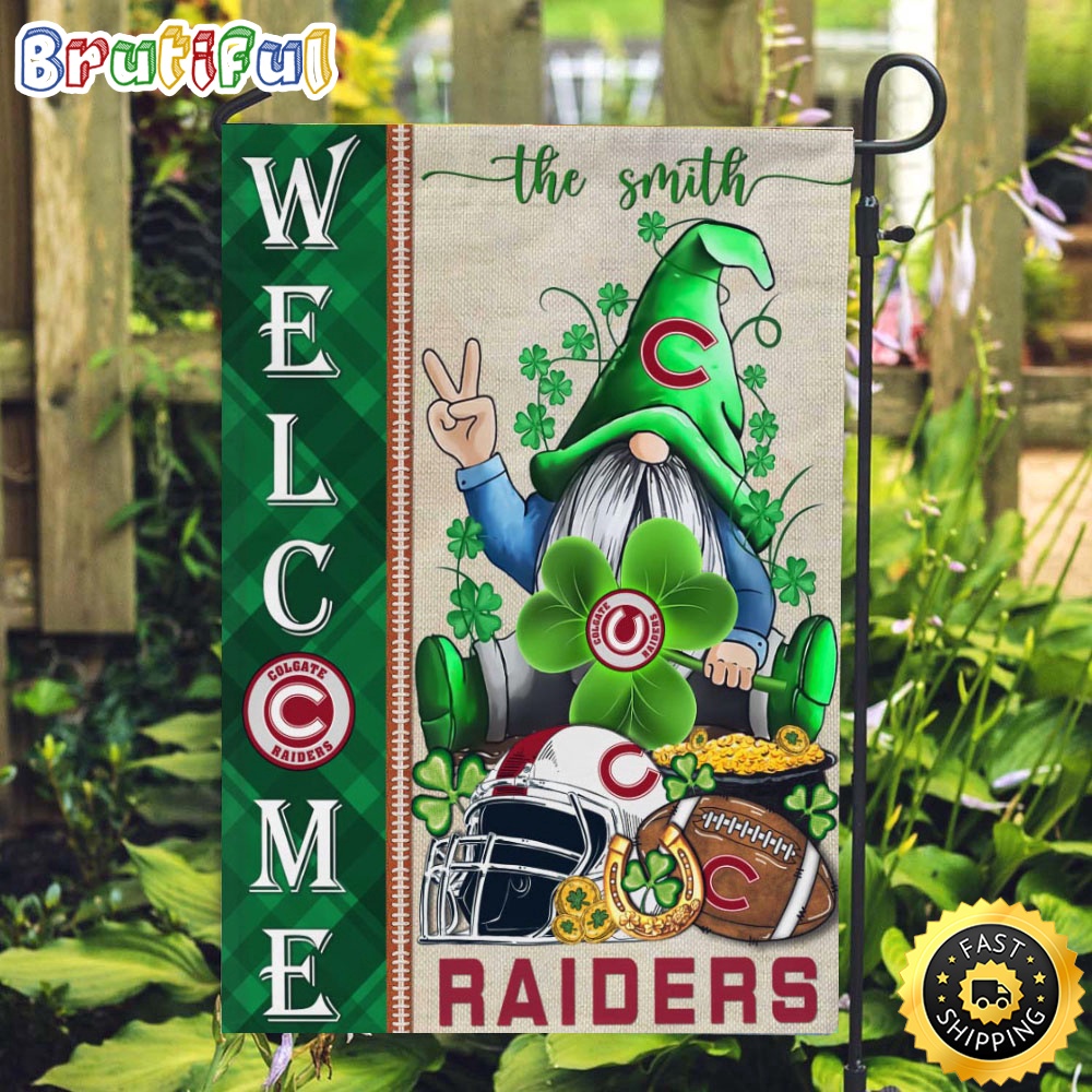NCAA Colgate Raiders Garden Flag St Patricks Day Gnome Shamrock Welcome Garden Flag