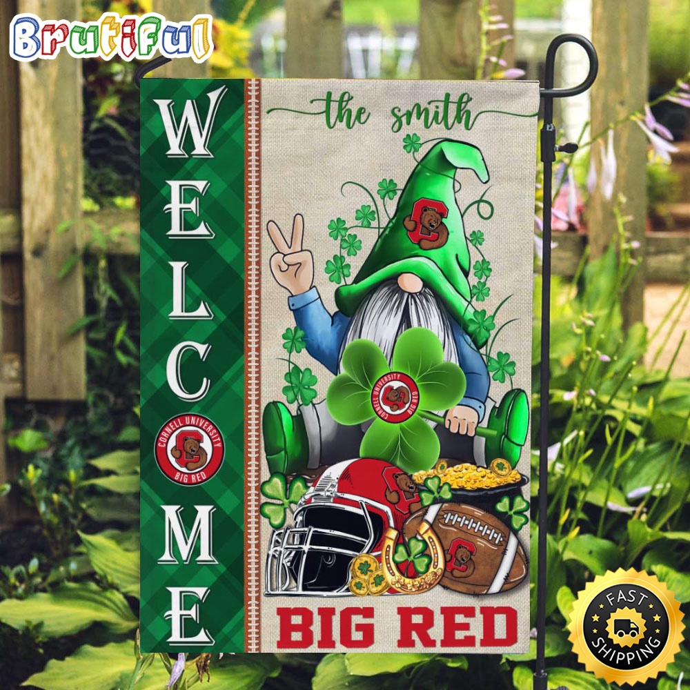 NCAA Cornell Big Red Garden Flag St Patricks Day Gnome Shamrock Welcome Garden Flag