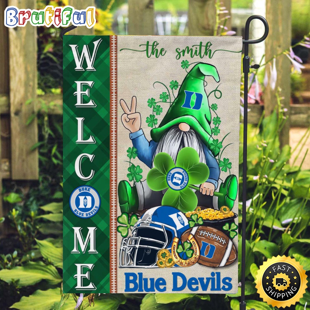 NCAA Duke Blue Devils Garden Flag St Patricks Day Gnome Shamrock Welcome Garden Flag