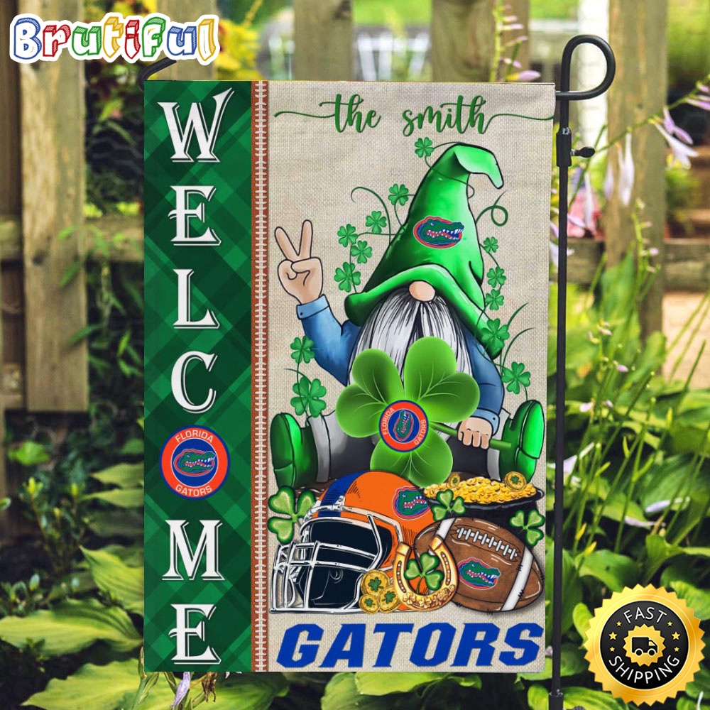 NCAA Florida Gators Garden Flag St Patricks Day Gnome Shamrock Welcome Garden Flag