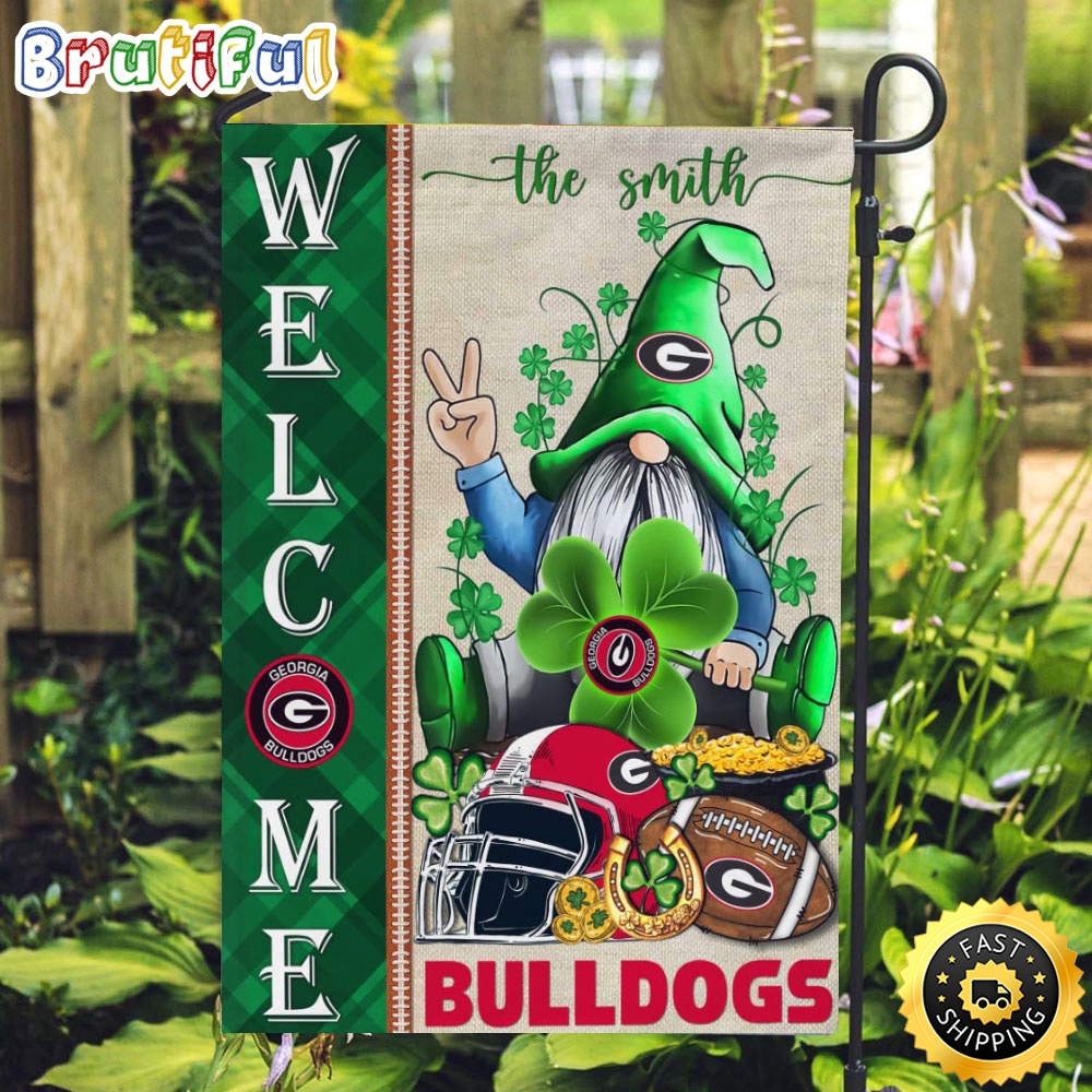 NCAA Georgia Bulldogs Garden Flag St Patricks Day Gnome Shamrock Welcome Garden Flag