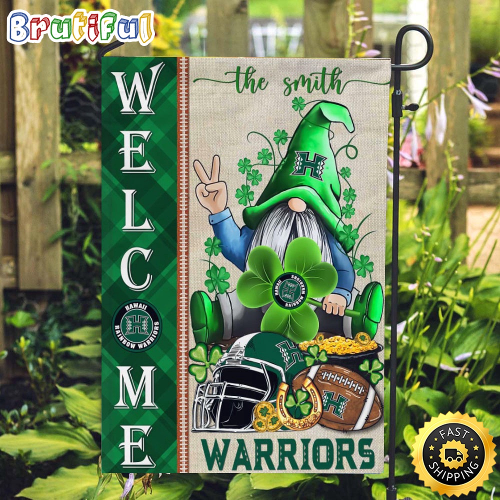 NCAA Hawaii Rainbow Warriors Garden Flag St Patricks Day Gnome Shamrock Welcome Garden Flag
