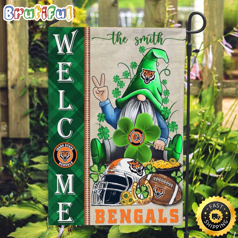 NCAA Idaho State Bengals Garden Flag St Patricks Day Gnome Shamrock Welcome Garden Flag