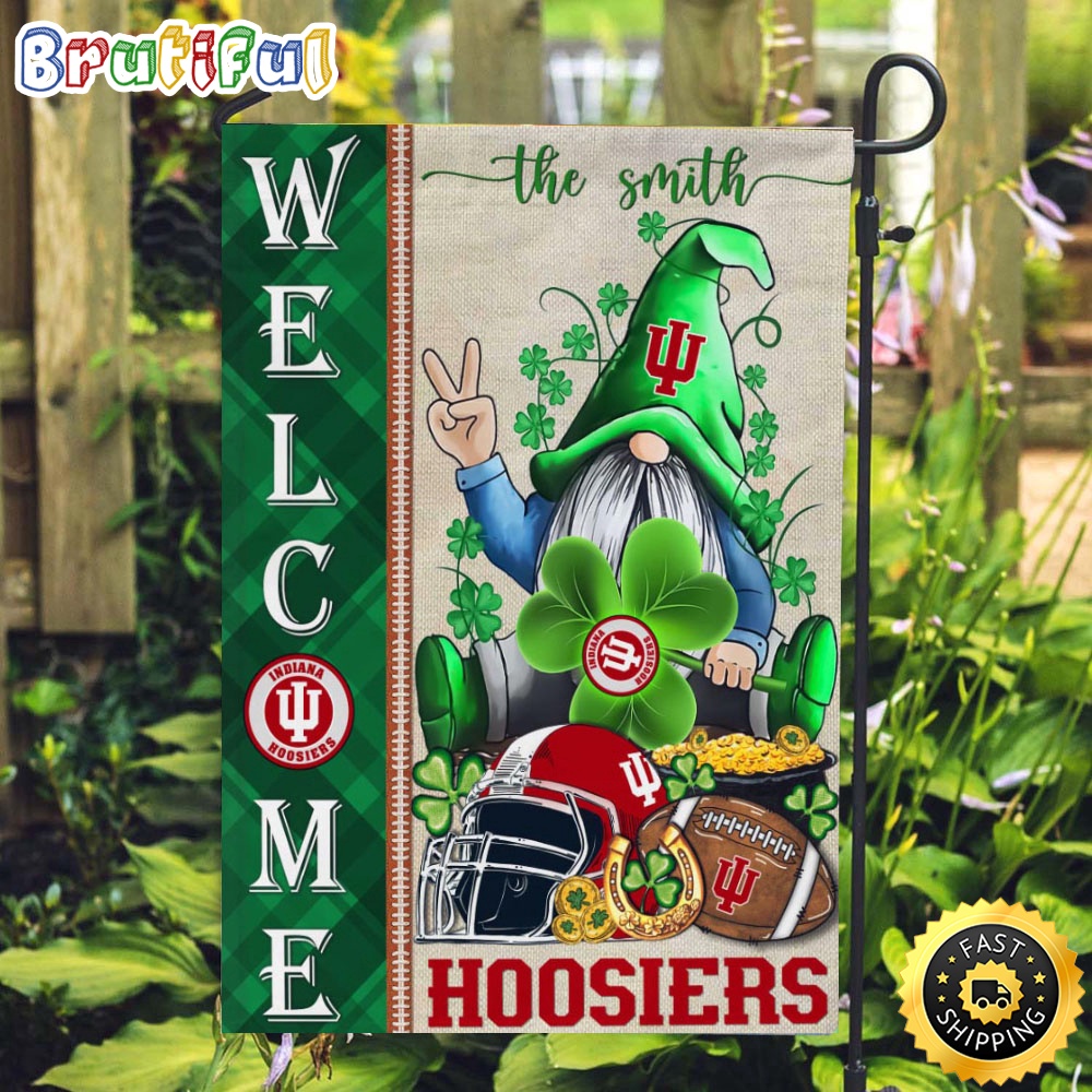 NCAA Indiana Hoosiers Garden Flag St Patricks Day Gnome Shamrock Welcome Garden Flag