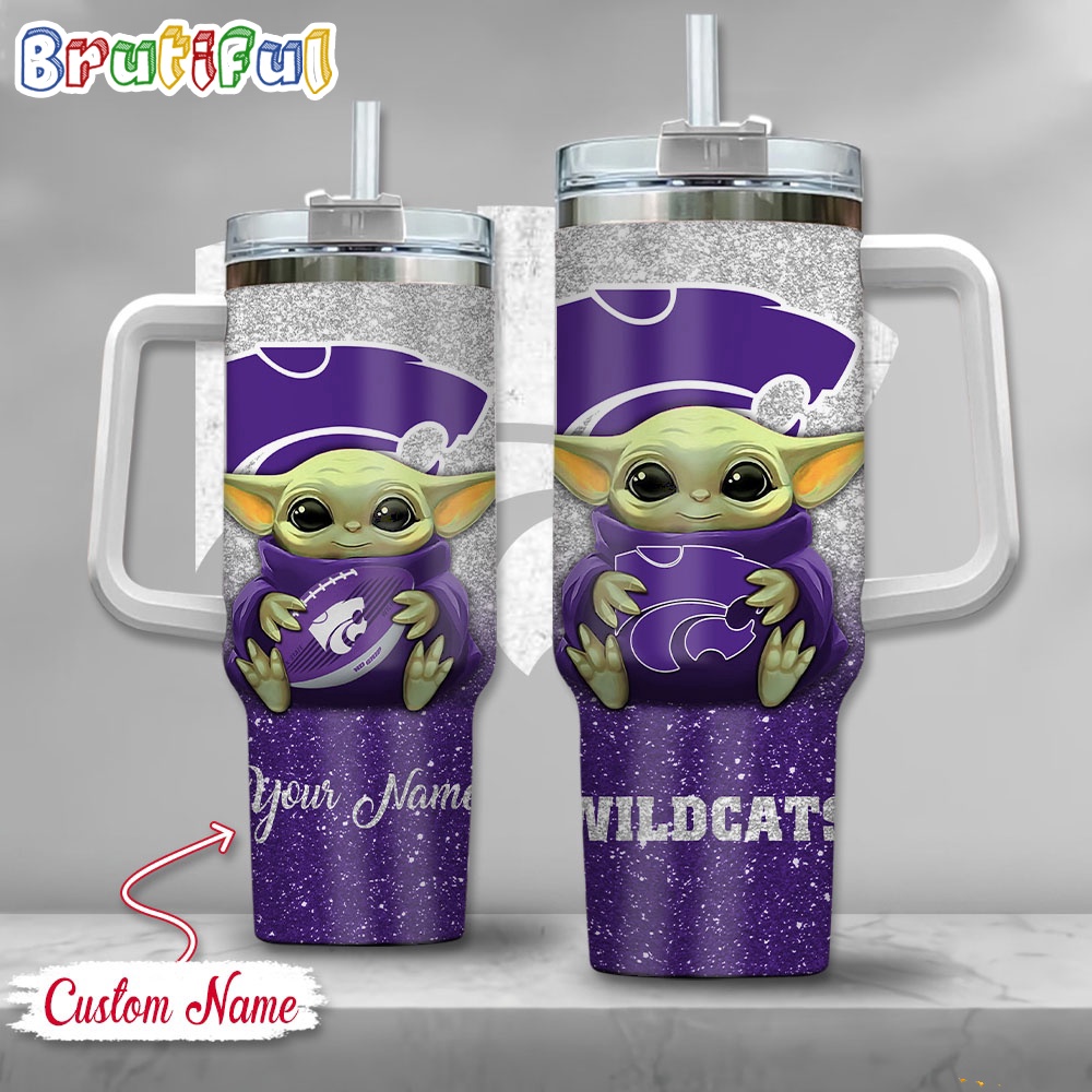 NCAA Kansas State Wildcats Tumbler Baby Yoda Customzed Handle Cup
