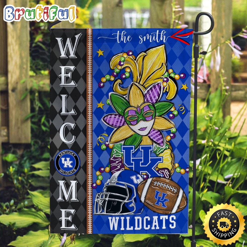 NCAA Kentucky Wildcats Football Flag Mardi Gras Welcome Garden Flag