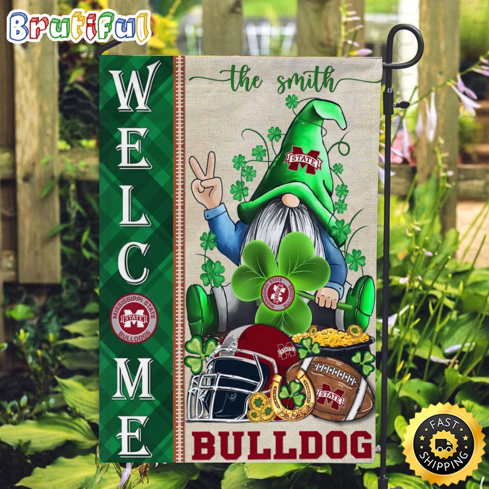 NCAA Mississippi State Bulldogs Garden Flag St Patricks Day Gnome Shamrock Welcome Garden Flag
