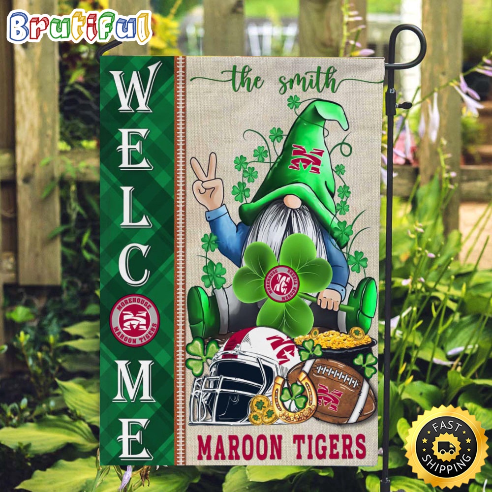 NCAA Morehouse Maroon Tigers Garden Flag St Patricks Day Gnome Shamrock Welcome Garden Flag