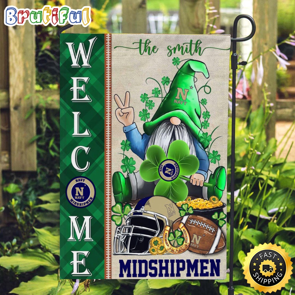 NCAA Navy Midshipmen Garden Flag St Patricks Day Gnome Shamrock Welcome Garden Flag