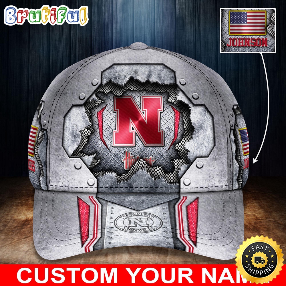 NCAA Nebraska Cornhuskers Baseball Cap Silver Metalic Pattern Baseball Cap