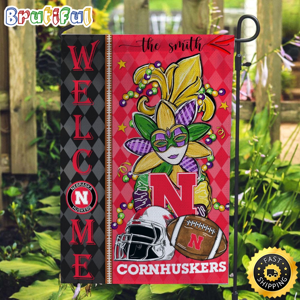 NCAA Nebraska Cornhuskers Football Flag Mardi Gras Welcome Garden Flag