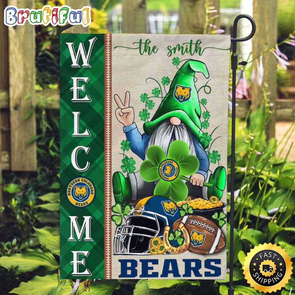 NCAA Northern Colorado Bears Garden Flag St Patricks Day Gnome Shamrock Welcome Garden Flag