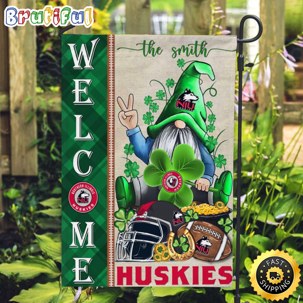 NCAA Northern Illinois Huskies Garden Flag St Patricks Day Gnome Shamrock Welcome Garden Flag