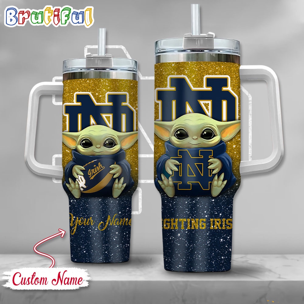 NCAA Notre Dame Fighting Irish Tumbler Baby Yoda Customzed Handle Cup