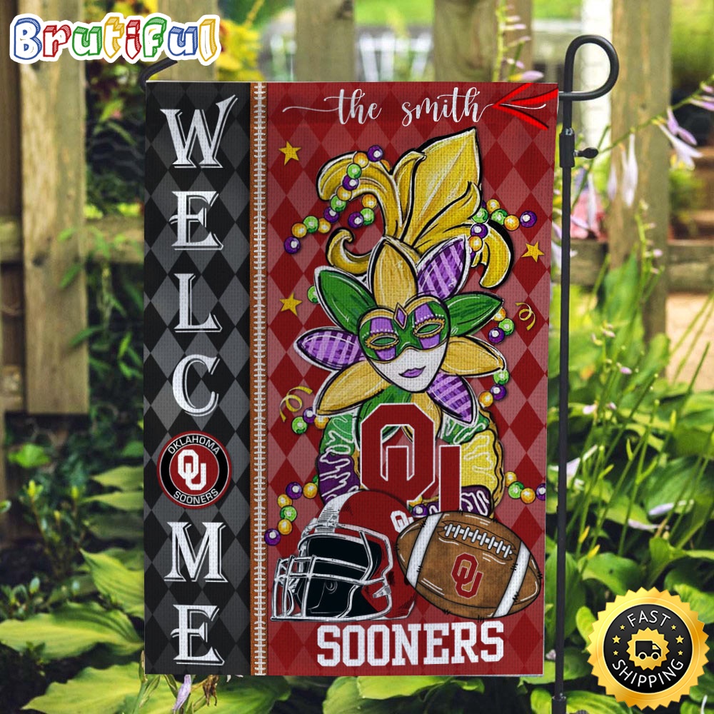 NCAA Oklahoma Sooners Football Flag Mardi Gras Welcome Garden Flag