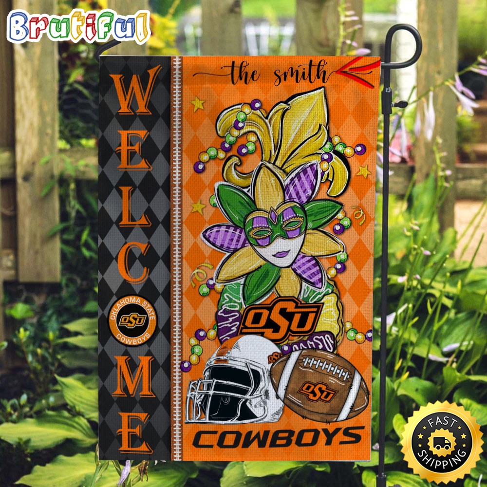 NCAA Oklahoma State Cowboys Football Flag Mardi Gras Welcome Garden Flag