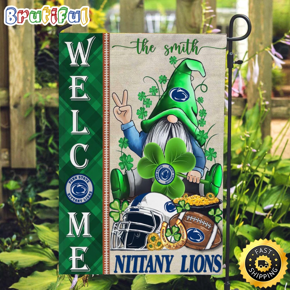 NCAA Penn State Nittany Lions Garden Flag St Patricks Day Gnome Shamrock Welcome Garden Flag