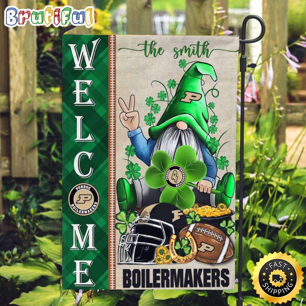 NCAA Purdue Boilermakers Garden Flag St Patricks Day Gnome Shamrock Welcome Garden Flag