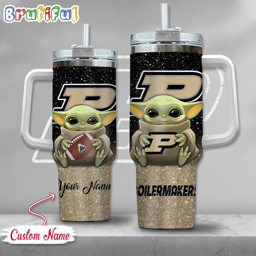 NCAA Purdue Boilermakers Tumbler Baby Yoda Customzed Handle Cup