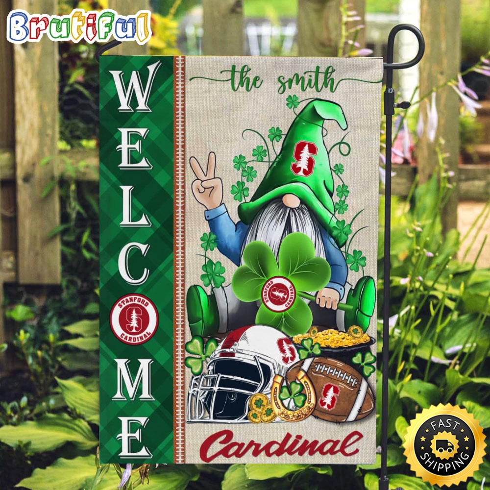 NCAA Stanford Cardinal Garden Flag St Patricks Day Gnome Shamrock Welcome Garden Flag