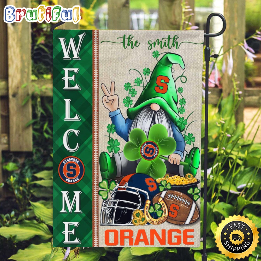 NCAA Syracuse Orange Garden Flag St Patricks Day Gnome Shamrock Welcome Garden Flag