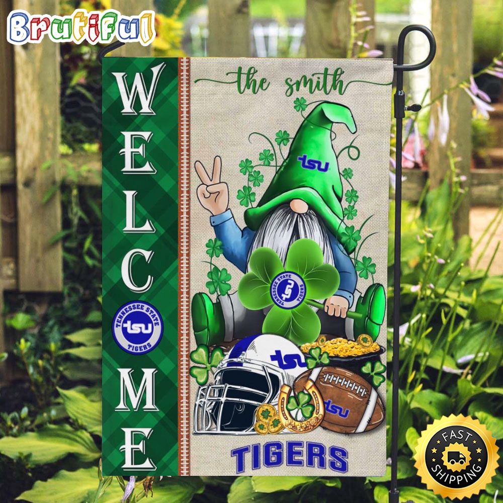 NCAA Tennessee State Tigers Garden Flag St Patricks Day Gnome Shamrock Welcome Garden Flag