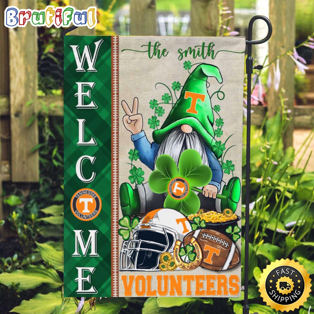NCAA Tennessee Volunteers Garden Flag St Patricks Day Gnome Shamrock Welcome Garden Flag