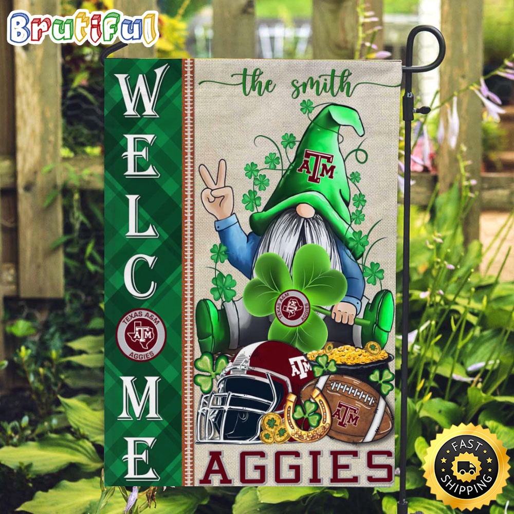 NCAA Texas AampM Aggies Garden Flag St Patricks Day Gnome Shamrock Welcome Garden Flag