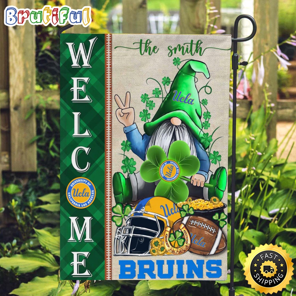 NCAA UCLA Garden Flag St Patricks Day Gnome Shamrock Welcome Garden Flag