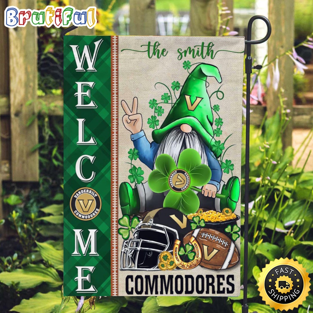 NCAA Vanderbilt Commodores Garden Flag St Patricks Day Gnome Shamrock Welcome Garden Flag