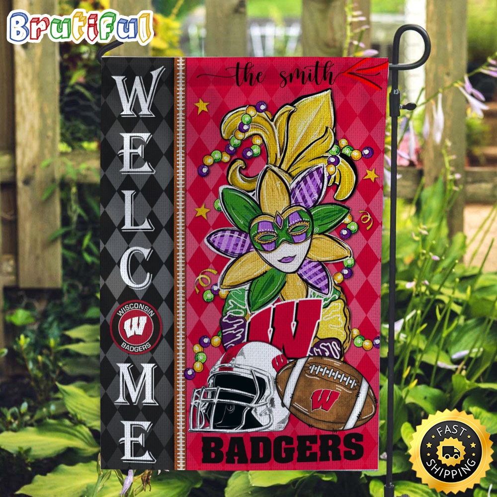 NCAA Wisconsin Badgers Football Flag Mardi Gras Welcome Garden Flag