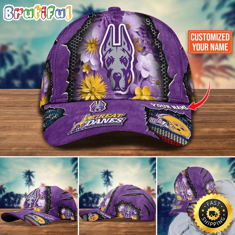 NCAA Albany Great Danes Baseball Cap Flag Flower Custom Name Cap fepzda.jpg