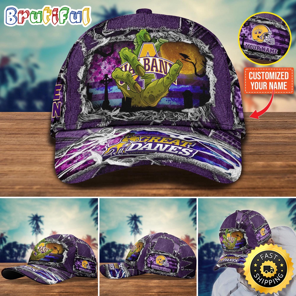 NCAA Albany Great Danes Baseball Cap Halloween Custom Name Cap NCAA Albany Great Danes Baseball Cap Halloween Custom Name Cap