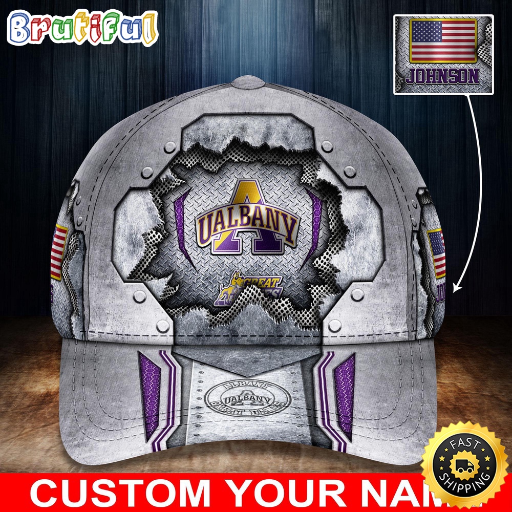 NCAA Albany Great Danes Baseball Cap Silver Metalic Pattern Baseball Cap rheyjb.jpg