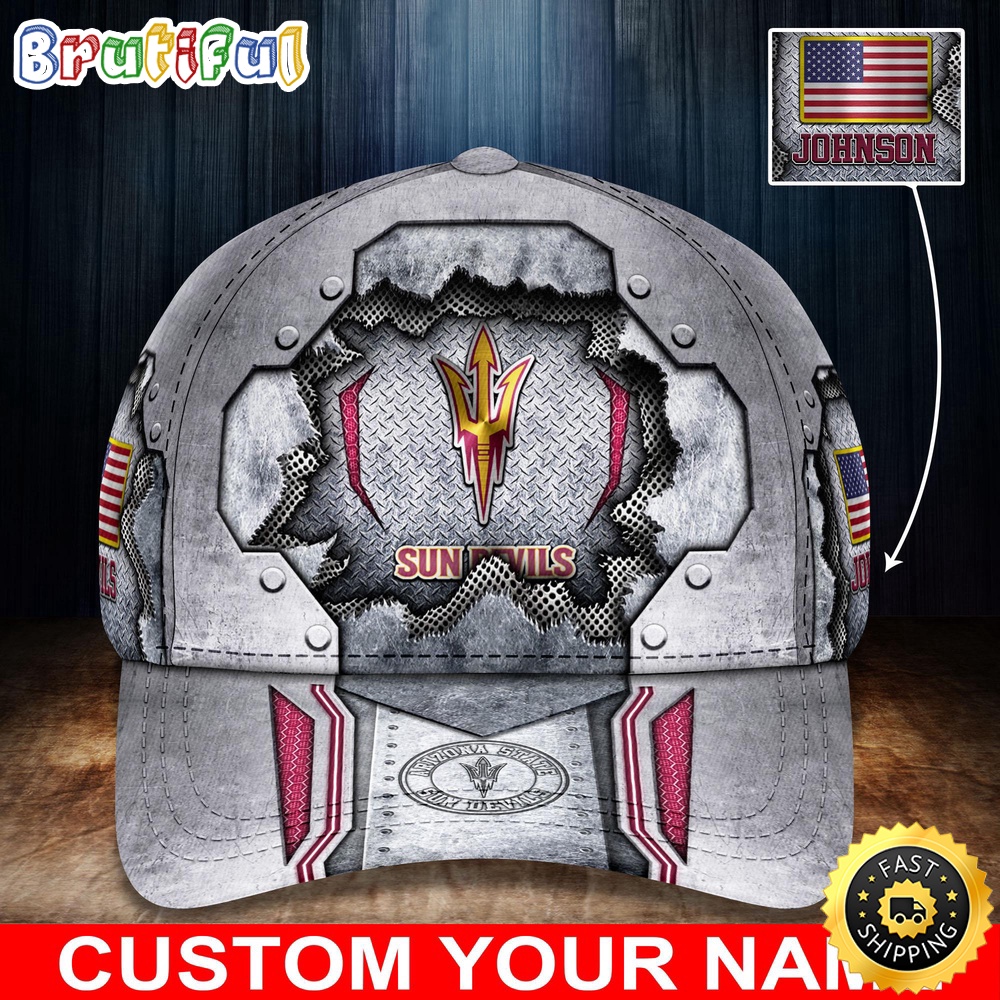 NCAA Arizona State Sun Devils Baseball Cap Silver Metalic Pattern Baseball Cap cxxzcq.jpg