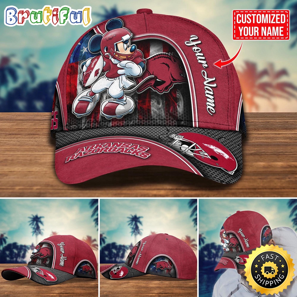 NCAA Arkansas Razorbacks Baseball Cap Mickey Mouse Custom Cap For Fans pjqzsd.jpg
