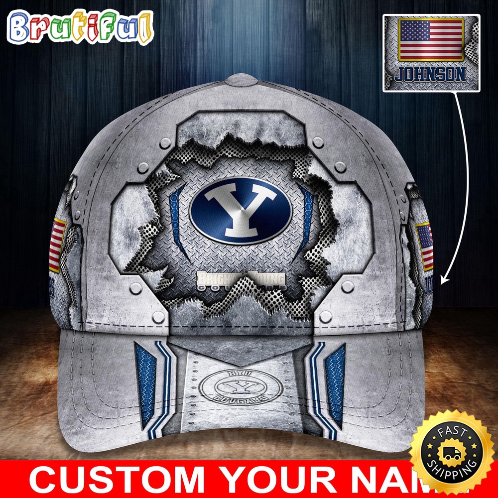 NCAA BYU Cougars Baseball Cap Silver Metalic Pattern Baseball Cap dth9wa.jpg