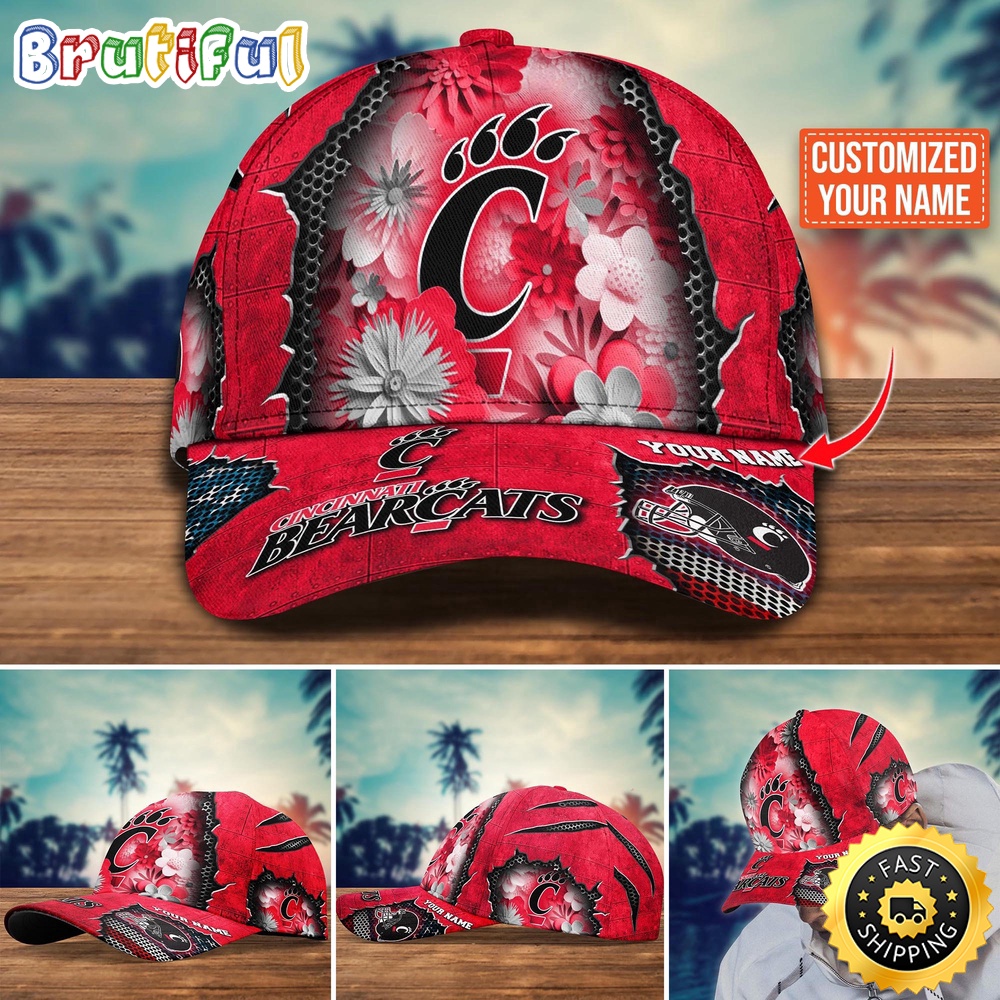 NCAA Cincinnati Bearcats Baseball Cap Flag Flower Custom Name Cap NCAA Cincinnati Bearcats Baseball Cap Flag Flower Custom Name Cap