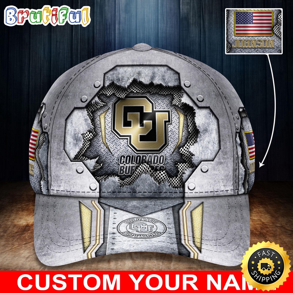 NCAA Colorado Buffaloes Baseball Cap Silver Metalic Pattern Baseball Cap cw0sjo.jpg