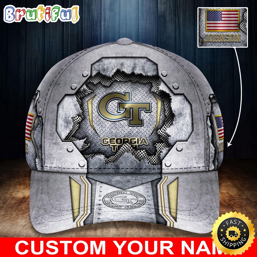 NCAA Georgia Tech Yellow Jackets Baseball Cap Silver Metalic Pattern Baseball Cap gf3e4j.jpg