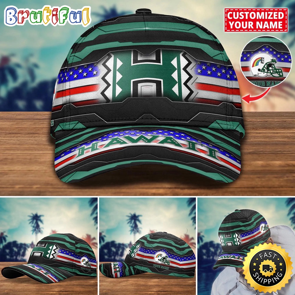 NCAA Hawaii Rainbow Warriors Baseball Cap Flag Custom Name Cap p4xwgk.jpg