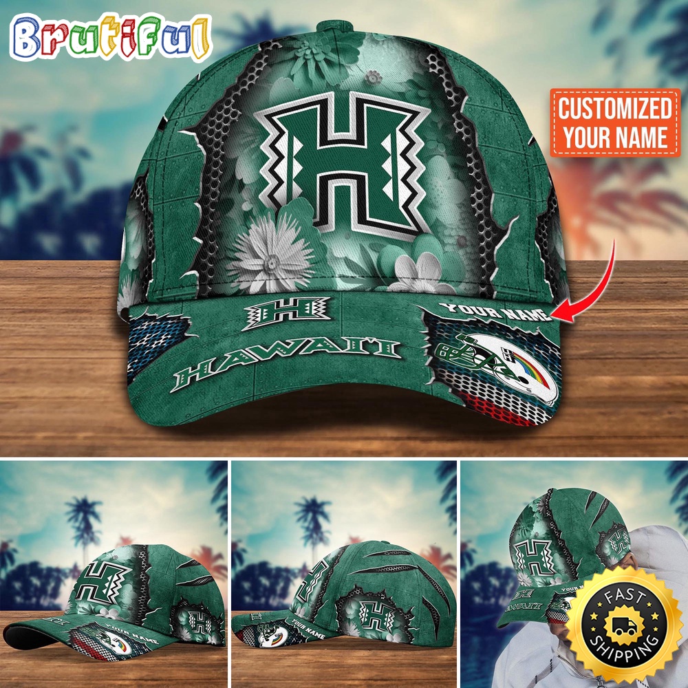 NCAA Hawaii Rainbow Warriors Baseball Cap Flag Flower Custom Name Cap zqqx9y.jpg