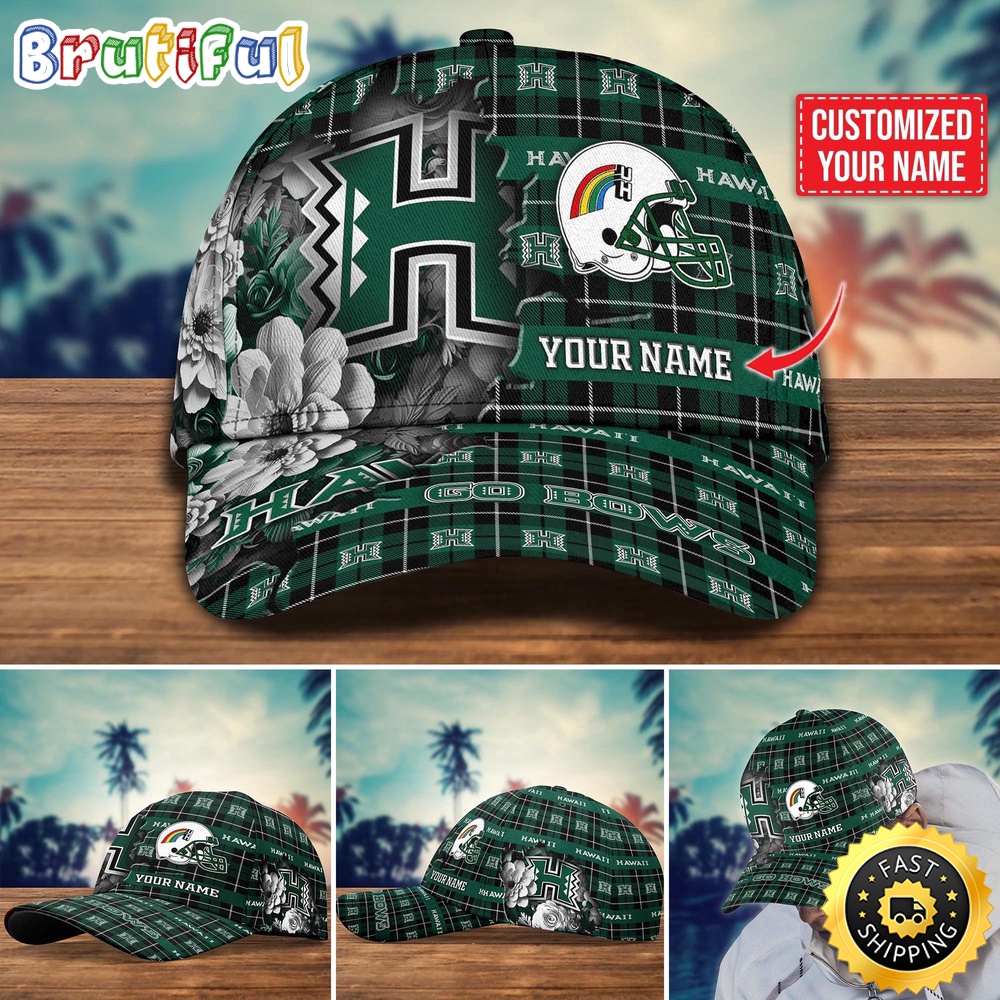 NCAA Hawaii Rainbow Warriors Baseball Cap Flower Custom Name Cap utbhbr.jpg