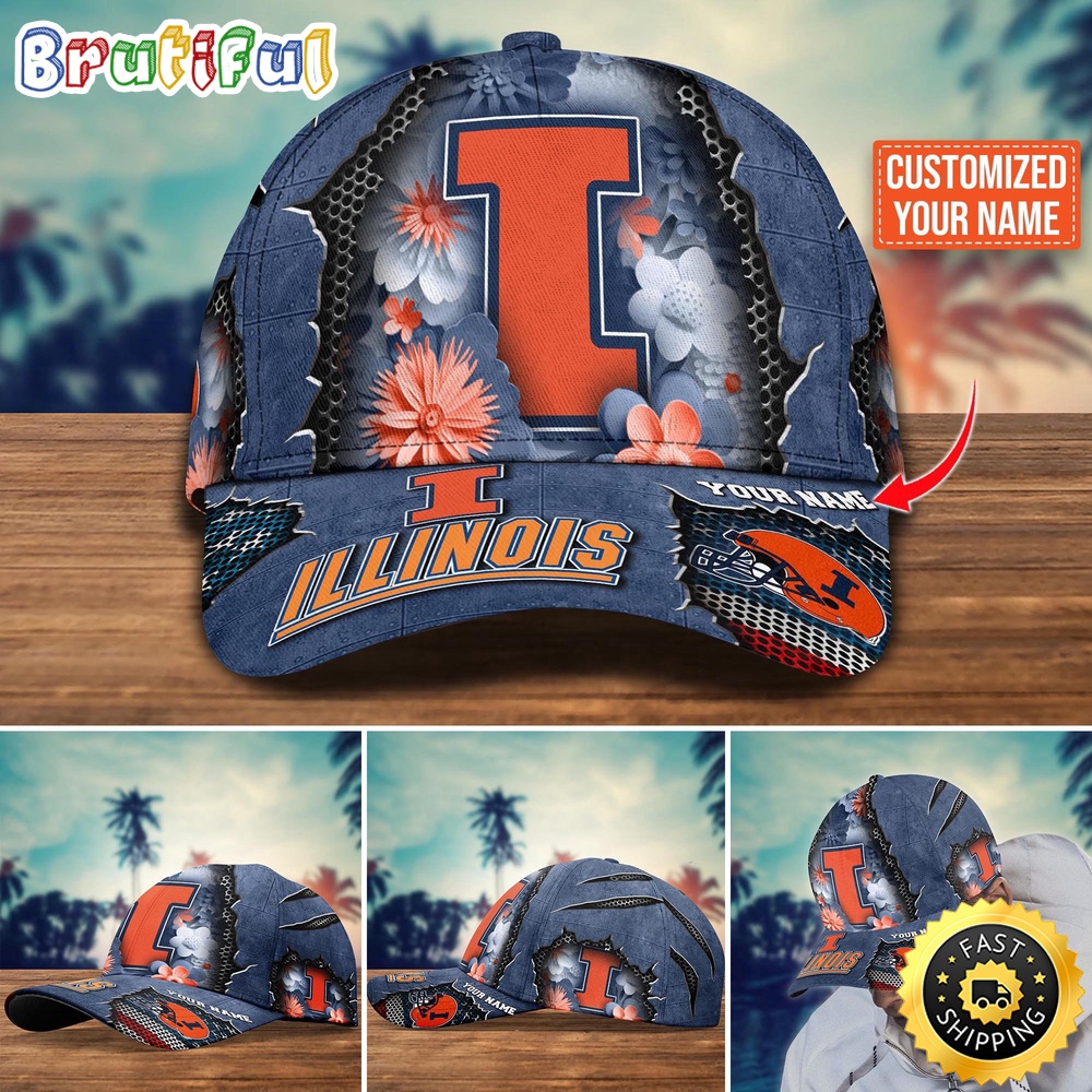 NCAA Illinois Fighting Illini Baseball Cap Flag Flower Custom Name Cap pm4bw3.jpg