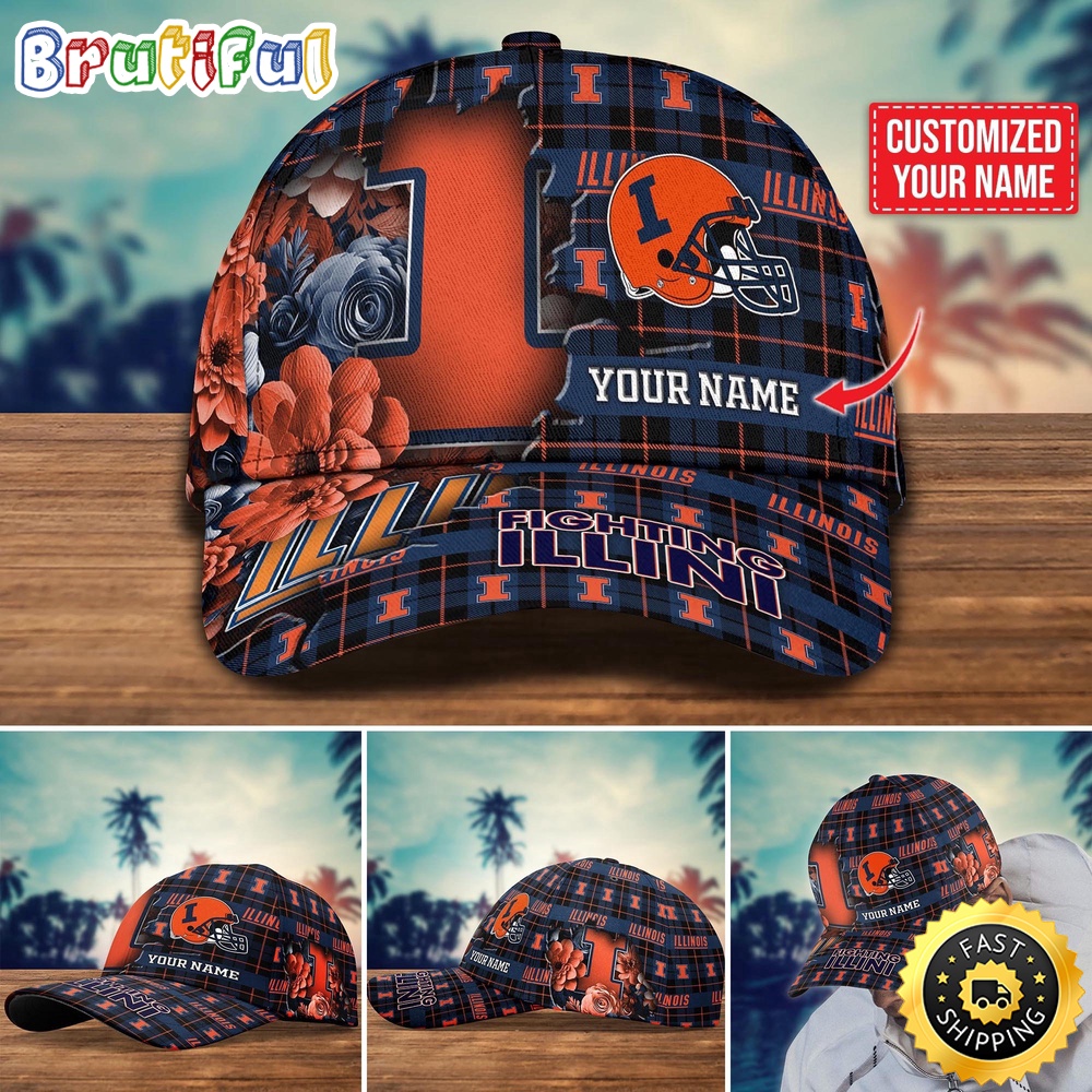 NCAA Illinois Fighting Illini Baseball Cap Flower Custom Name Cap rixsiu.jpg