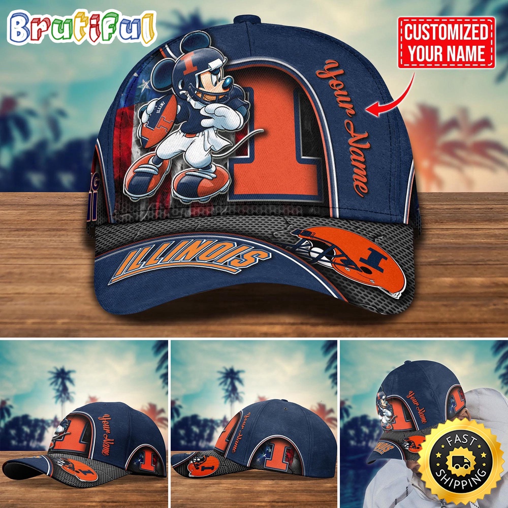NCAA Illinois Fighting Illini Baseball Cap Mickey Mouse Custom Cap For Fans sxifcs.jpg
