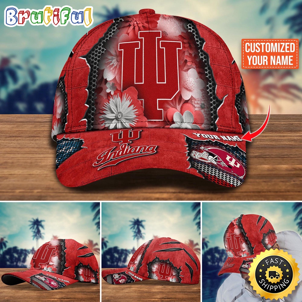 NCAA Indiana Hoosiers Baseball Cap Flag Flower Custom Name Cap lwp8lp.jpg