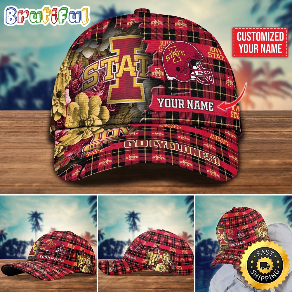 NCAA Iowa State Cyclones Baseball Cap Flower Custom Name Cap rozyjf.jpg