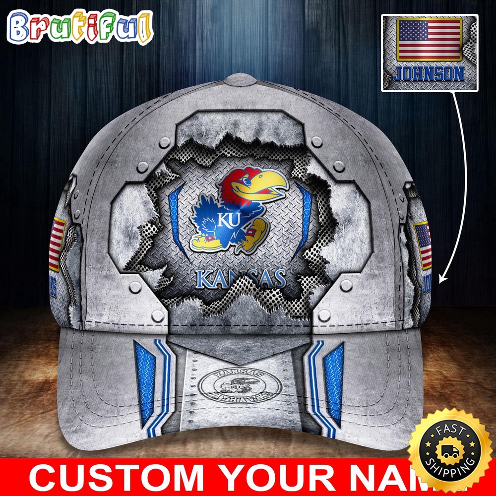 NCAA Kansas Jayhawks Baseball Cap Silver Metalic Pattern Baseball Cap ywbimr.jpg