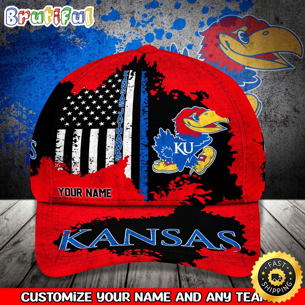 NCAA Kansas Jayhawks Baseball Cap Your Name Custom Baseball Cap ixxdfc.jpg